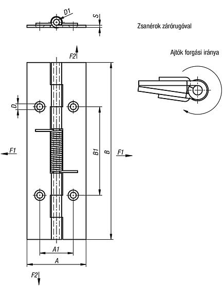 Rugós zsanérok, acél, nemesacél vagy alumínium, 120 mm, záró rugó