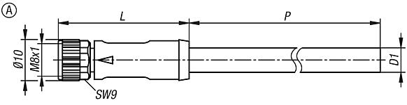 Elektromos csatlakozók, M8x1 persely menetes reteszeléssel, árnyékolatlan, A alak, persely egyenes